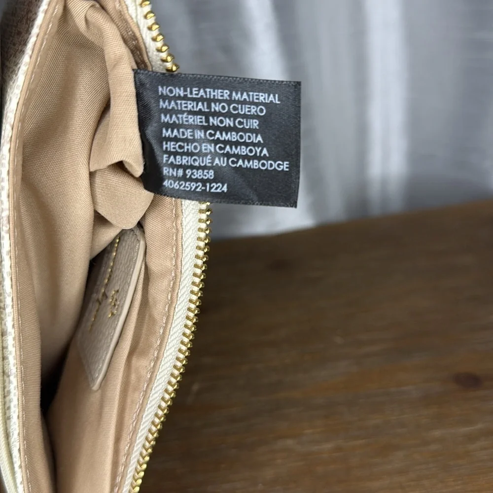 Nanette Lepore Triple Section Almond Pebble Faux Leather Monogram 2 Way Wear Bag